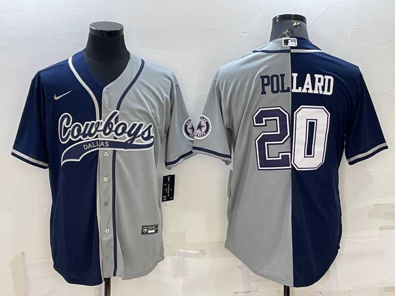 Men's Dallas Cowboys #20 Tony Pollard Navy Grey Split With Patch Cool Base Stitched Baseball Jersey,We sell and wholesale Men's Dallas Cowboys #20 Tony Pollard Navy Grey Split With Patch Cool Base Stitched Baseball Jersey on line form chian!
